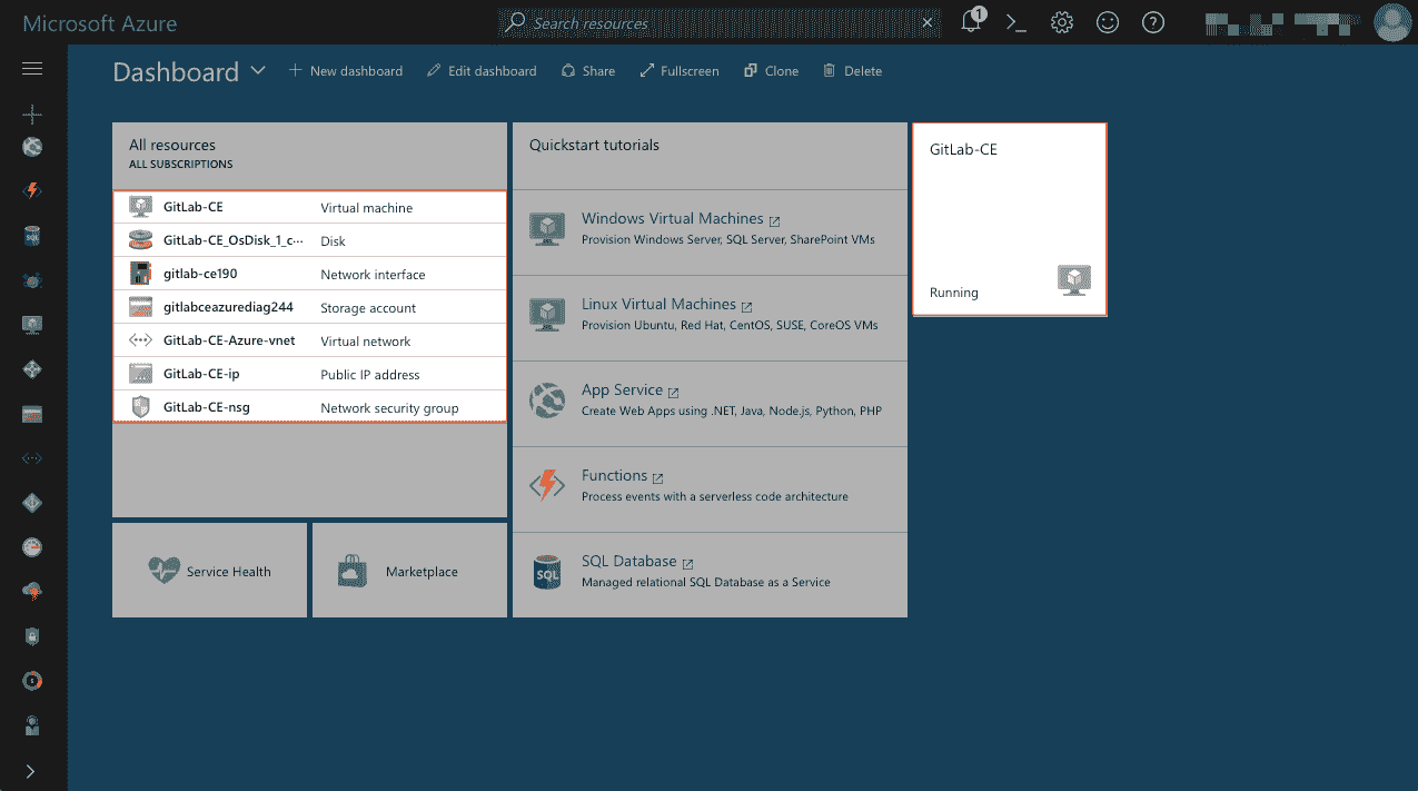 Azure - Dashboard - All resources