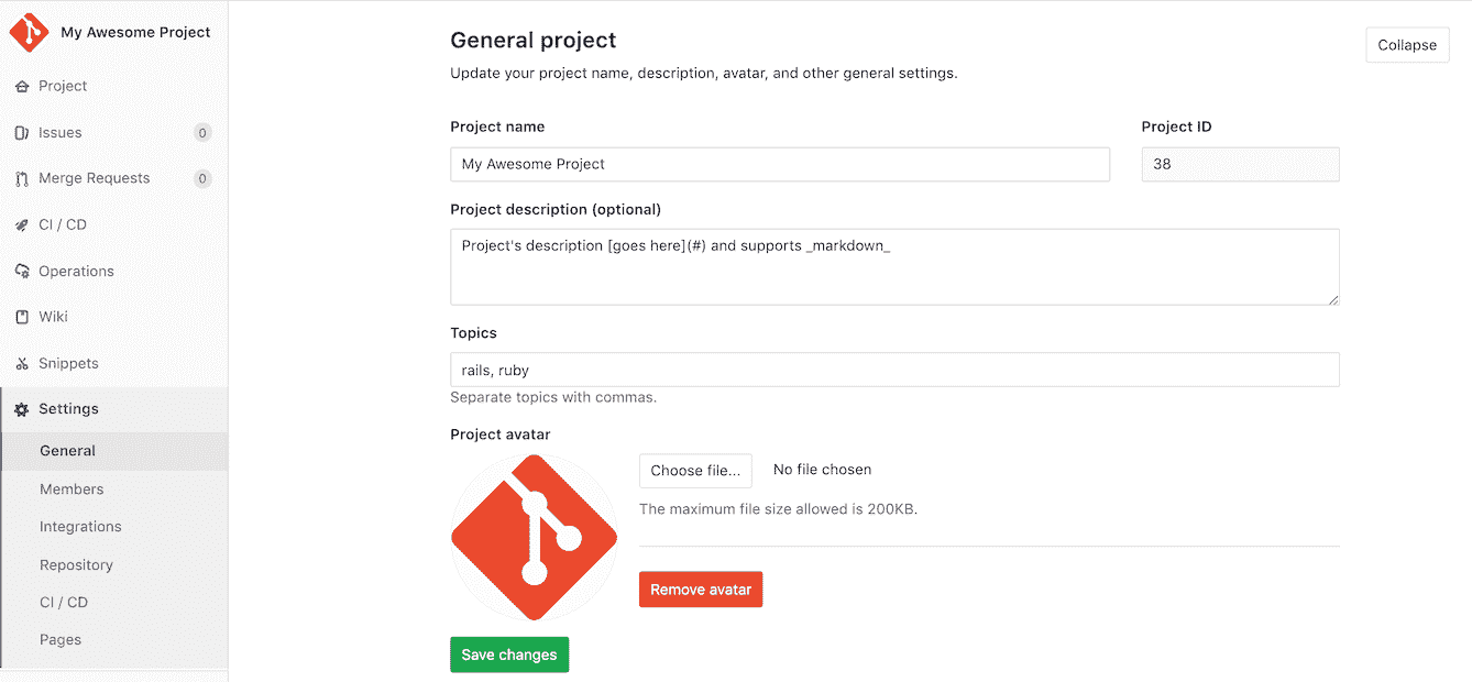 general project settings