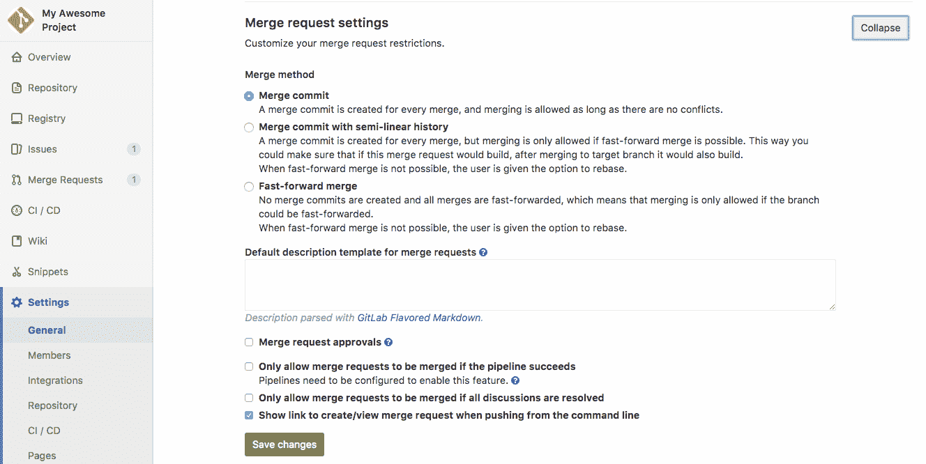 project's merge request settings