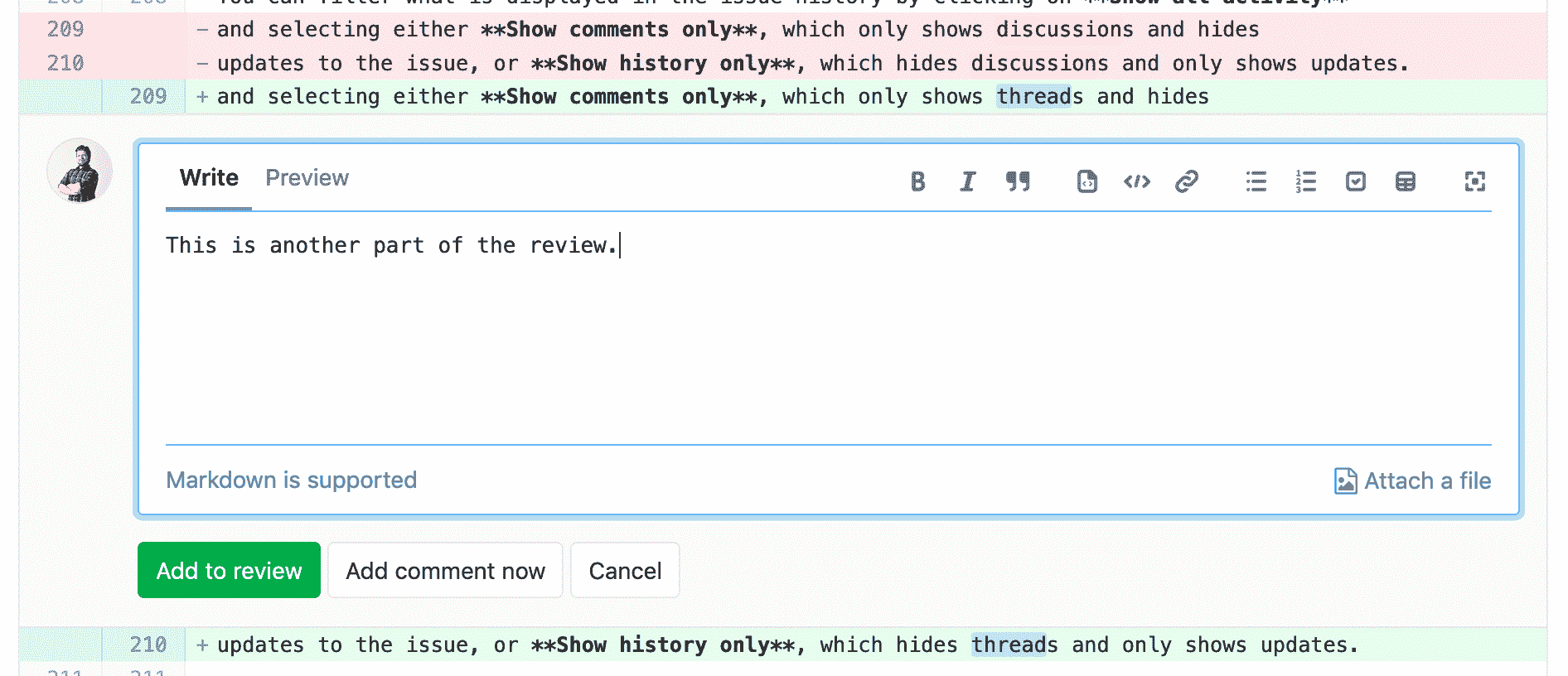 Adding a second comment to a review