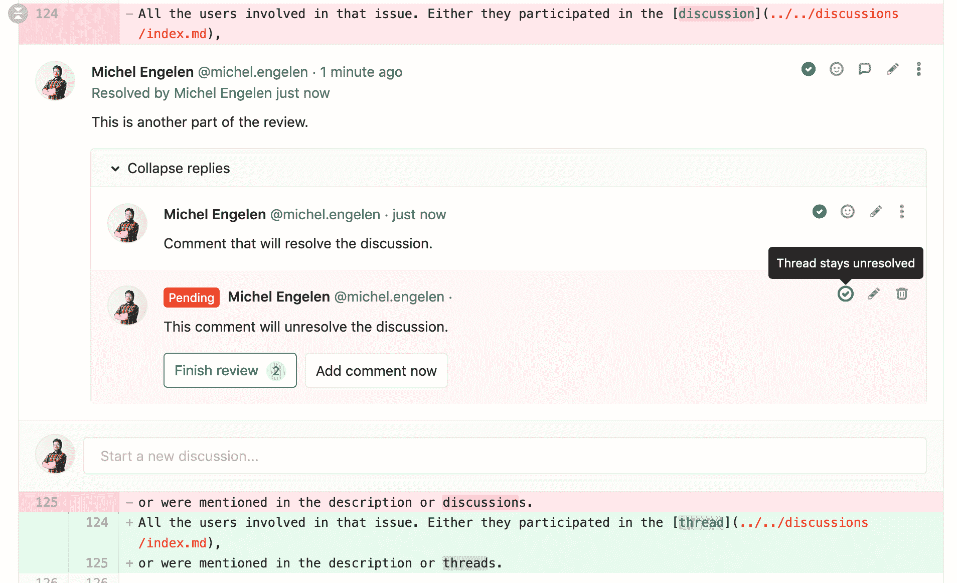 Unresolve status