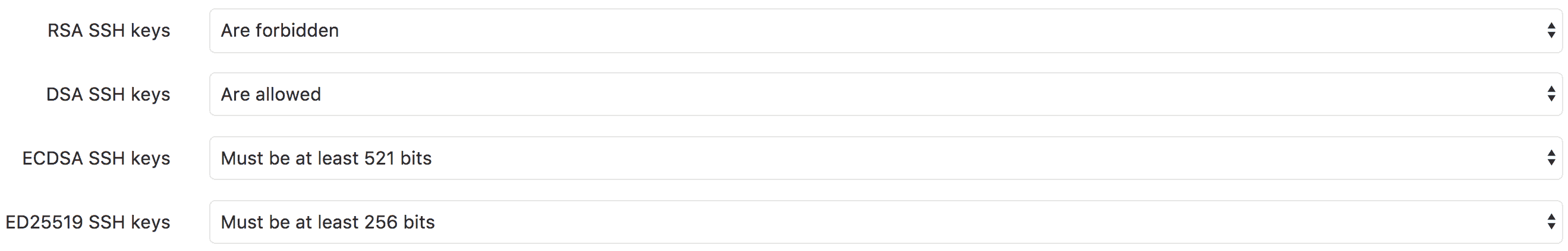SSH keys restriction admin settings